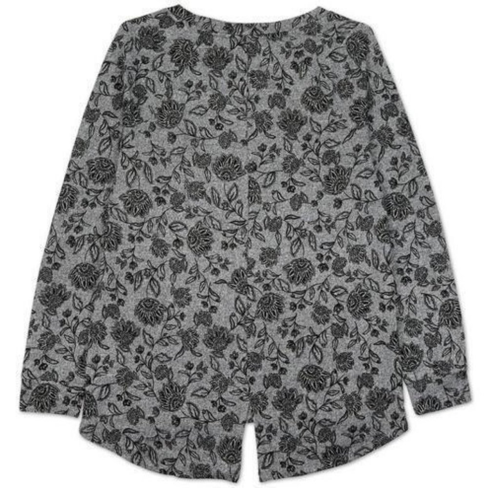 Bobeau Women's Gray & Black Floral Print Top - Long Sleeve - Picture 2 of 2